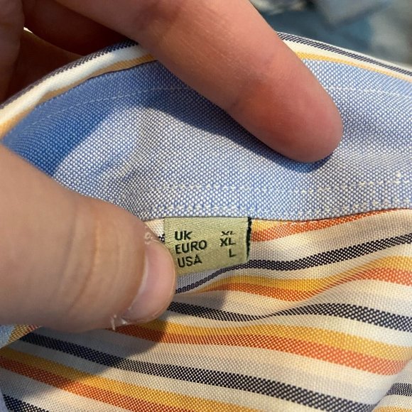 Barbour Men L Button Down Shirt Orange Vertical Stripe Long Sleeve Collared - Picture 5 of 10